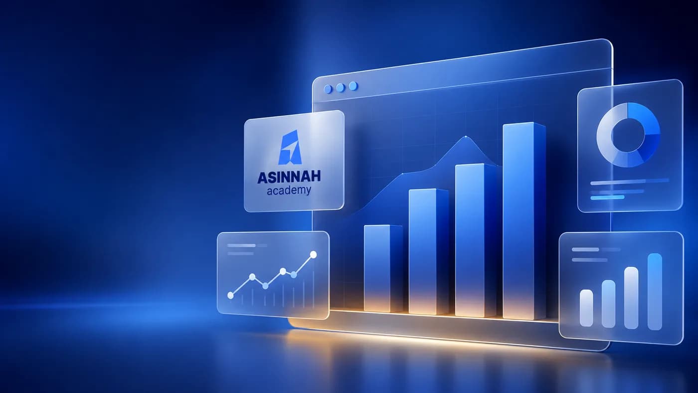 Asinnah Academy learning platform dashboard with analytics charts